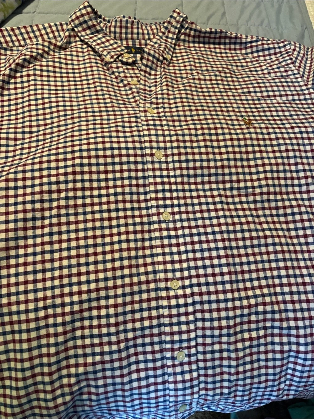 Polo by Ralph Lauren Men's White, Navy & Burgundy Check Button-Down Shirt